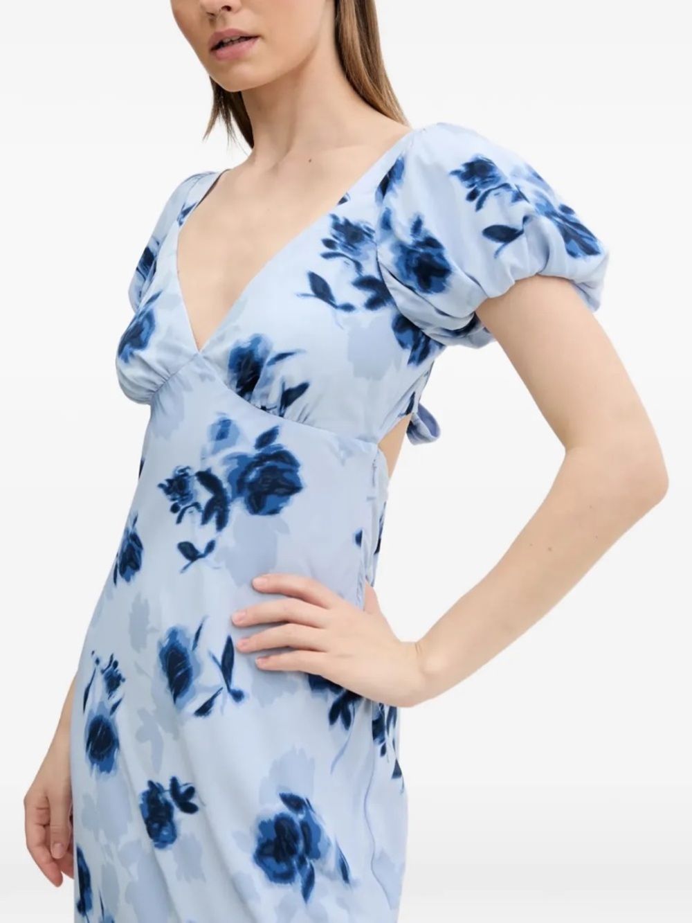 Abercrombie and fitch Light Blue Floral V-Neck Puff Sleeve Dress nwt